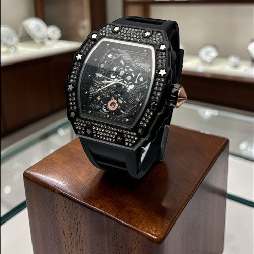 Reloj Dragon Negro con Cristales