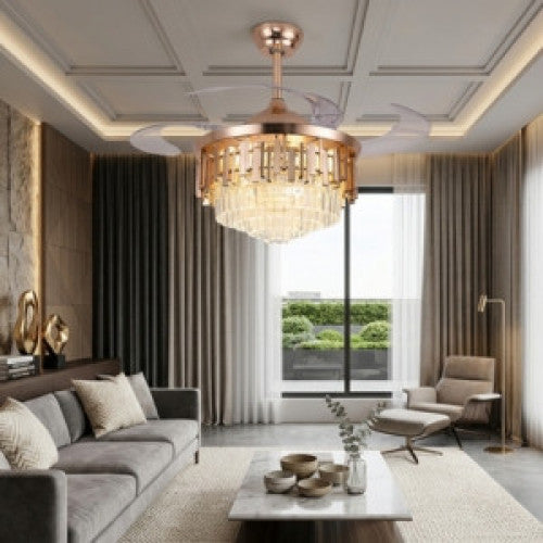 👑 Ventilador de Techo de Cristal Dorado | Lujo y Elegancia para tu Hogar ✨