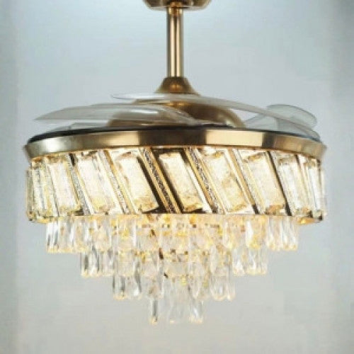 💎 Ventilador Araña de Cristal Dorado | Colgantes de Lujo + LED ✨